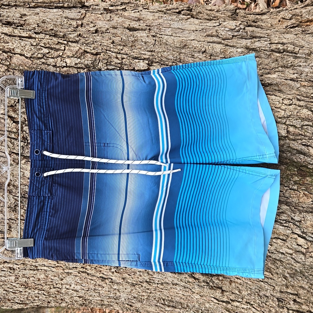 GOODFELLOW & CO Mens Blue Striped Swim Trunks. Size S.  Like New!